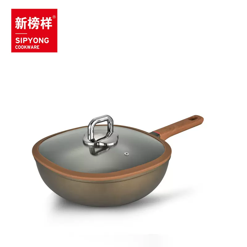 新榜样方钛炒锅不粘锅电磁炉炒菜锅家用不粘炒锅钛锅批发大平底