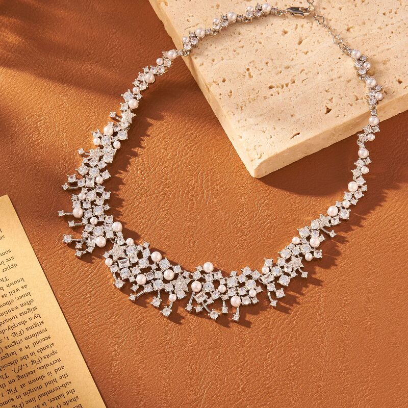 Rose Story Liu Yifei's Same Style Hejia Heavy Industry Brilliant Nebula Zircon Pearl Necklace High-End Necklace