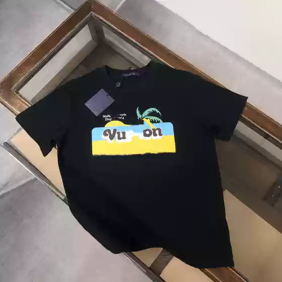 High End Louis Vuitton T-Shirt 2025 New Summer Letter Print Casual Versatile Loose Crewneck Short Sleeve Unisex