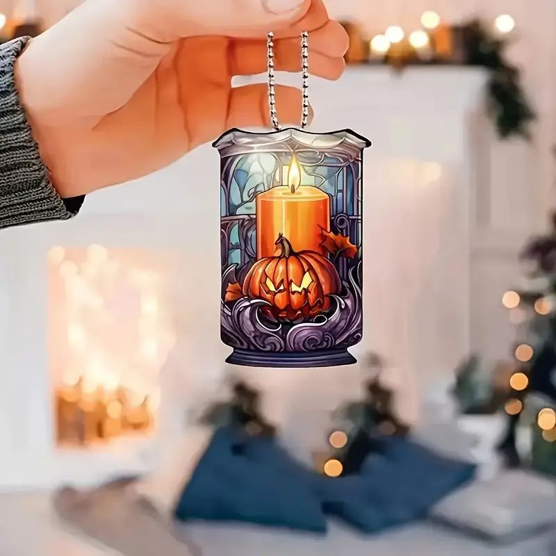 Creativo 2D Halloween horror calabaza vela navideña colgante acrílico plano transfronterizo decoración del espejo retrovisor interior