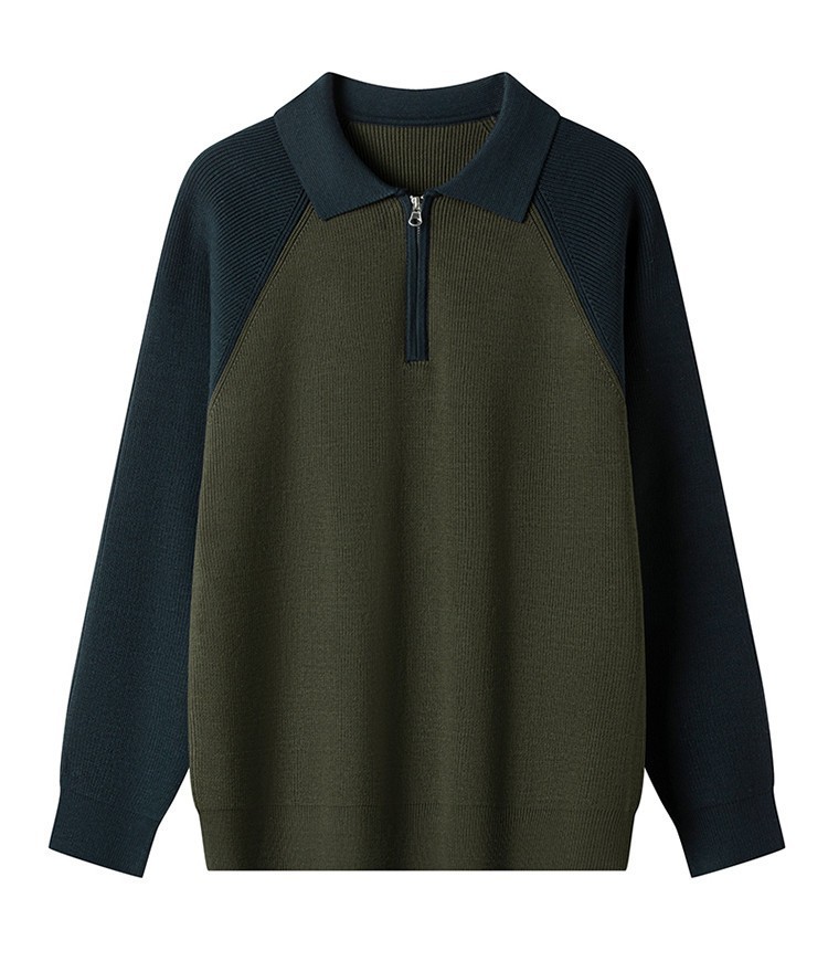 Semia cremallera polo collar suéter de color contraste hombre nuevo otoño invierno cross-border mangas casuales sueltas camisetas de punto coreanas