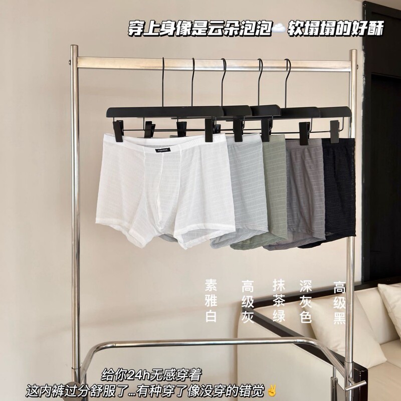 10A Antibacterial Ultra-Thin Breathable Bubble Men's Lace Silk Satin Mesh Ice Silk Single-Layer Boxer Briefs
