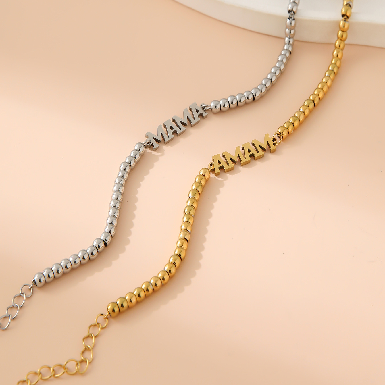 38g Weight 18K Gold Plated Plating Material 304 Stainless Steel Pendant Material Bracelets Classification 304 Stainless Steel Chain Material Beaded Chain Chain Type 1 Piece Quantity Holiday, Daily Occasion 304 Stainless Steel Material Mother'S Day Festival Letter Pattern All Seasons Season Women's Gender Plating Design Simple Style, Classic Style Style Simple Style Classic Style Letter 304 Stainless Steel 18K Gold Plated Beaded Chain Bracelets In Bulk 7