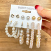 Earrings from pearl, retro metal set, Aliexpress, European style, wholesale