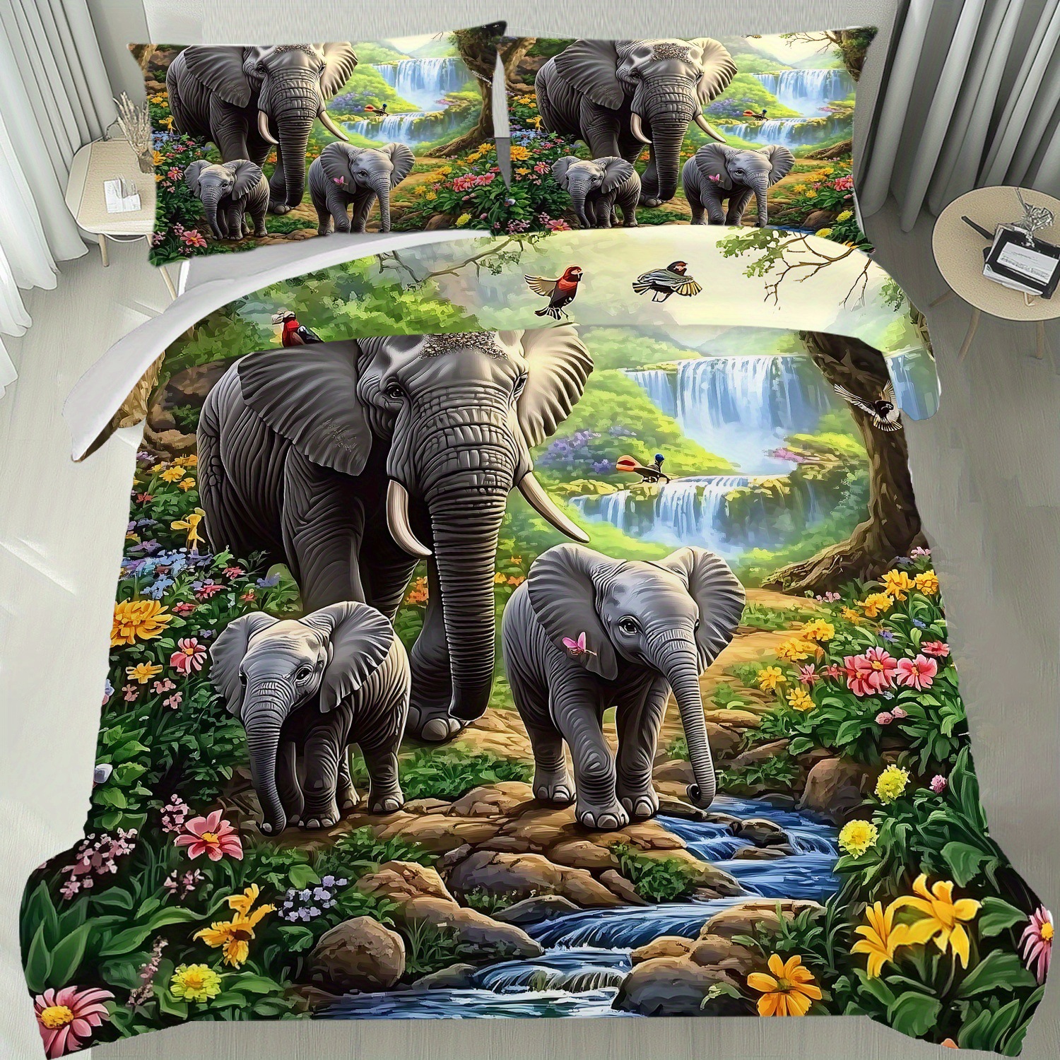 Textil doméstico transfronterizo molienda impresión digital elefante primer plano quilt kit fuente fábrica llevar a cabo tem / JIT