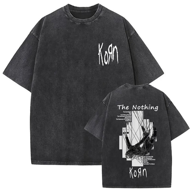 Washed Vintage Rock Band Korn the Nothing Album Graphic T-Shirt for Men and Women Short-Sleeve T-Shirt Men's