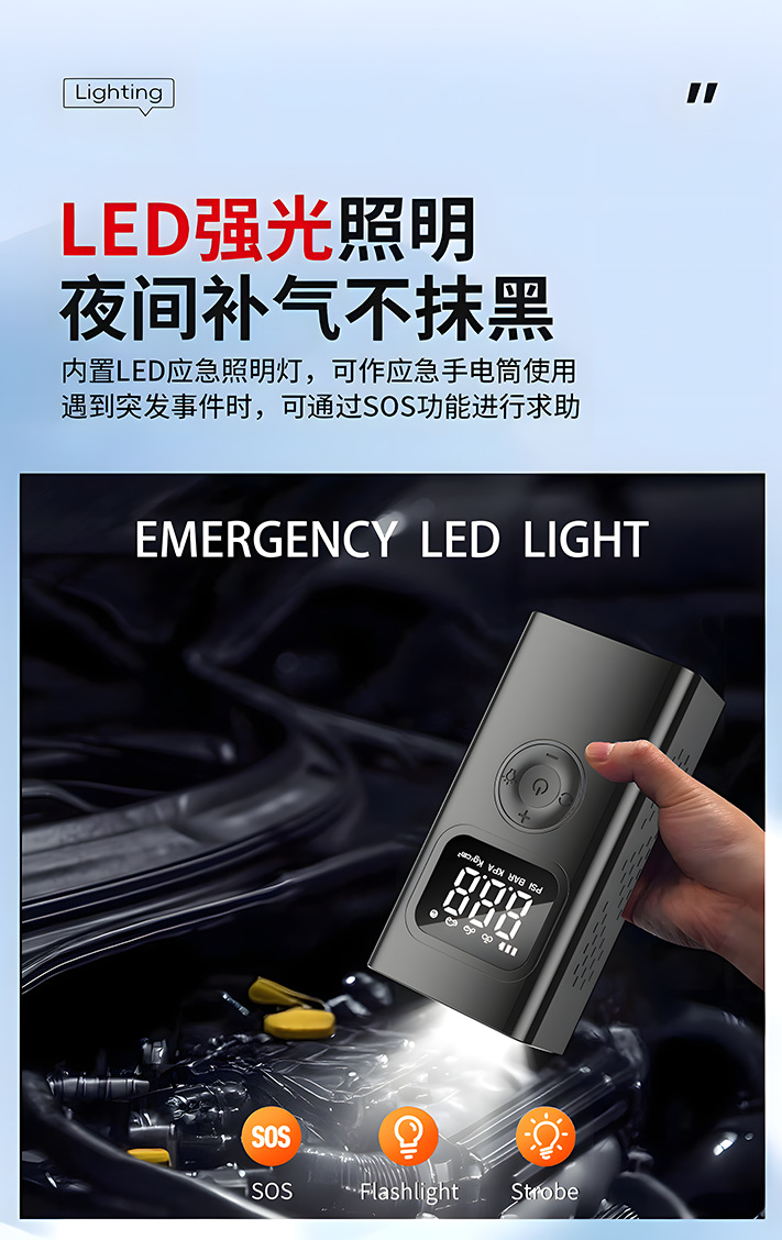 Cross-border car air pump, portable emergency power supply, digital display, multifunctional wireless air pump with power bank.