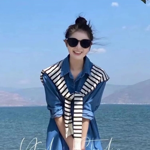 White Striped Outer Shawl Knitted Knotted Women's Korean Style Versatile Decorative Fake Collar Scarf Spring, Summer and Autumn Shoulder Wrap