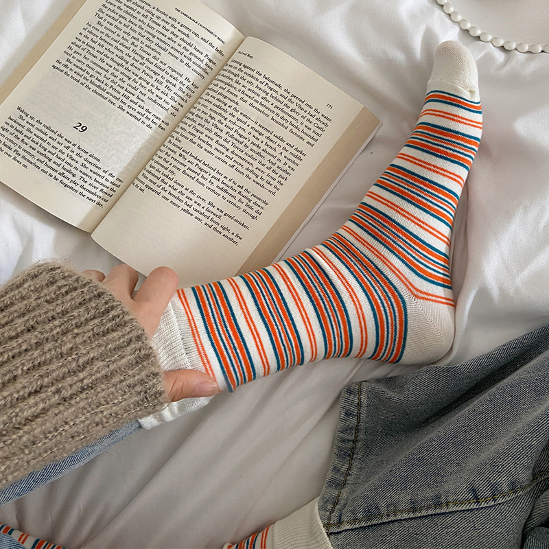 韓國條紋運動襪街頭潮流女襪街拍文藝棉襪ins網紅中筒襪情侶襪