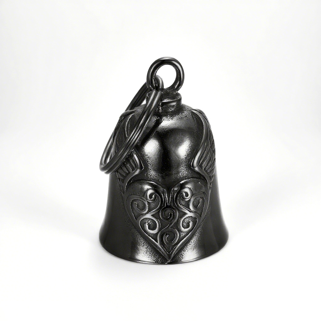 Moto de personalidad europea y americana transfronteriza, santo patrón de la conducción, material de acero inoxidable, alas de amor, campana, negro retro