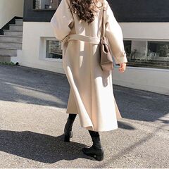 夹棉加厚洋气秋季新款韩版中长款宽松显瘦毛呢外套女秋呢子大衣
