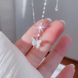 Silver Shell S925 Sterling Silver Butterfly Necklace Women's High-End Versatile Bow Necklace Valentine's Day Gift Cross-Border Wholesale