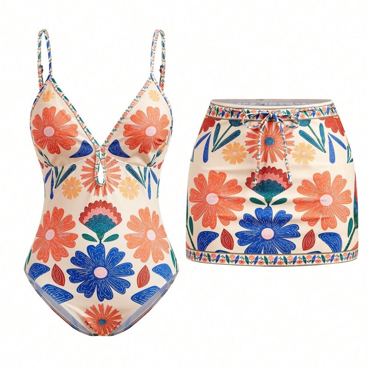 2026 New Foreign Trade European and American Women's Clothing Printed Bohemian Flowy Strap Vacation Style Casual Fashion Swimsuit