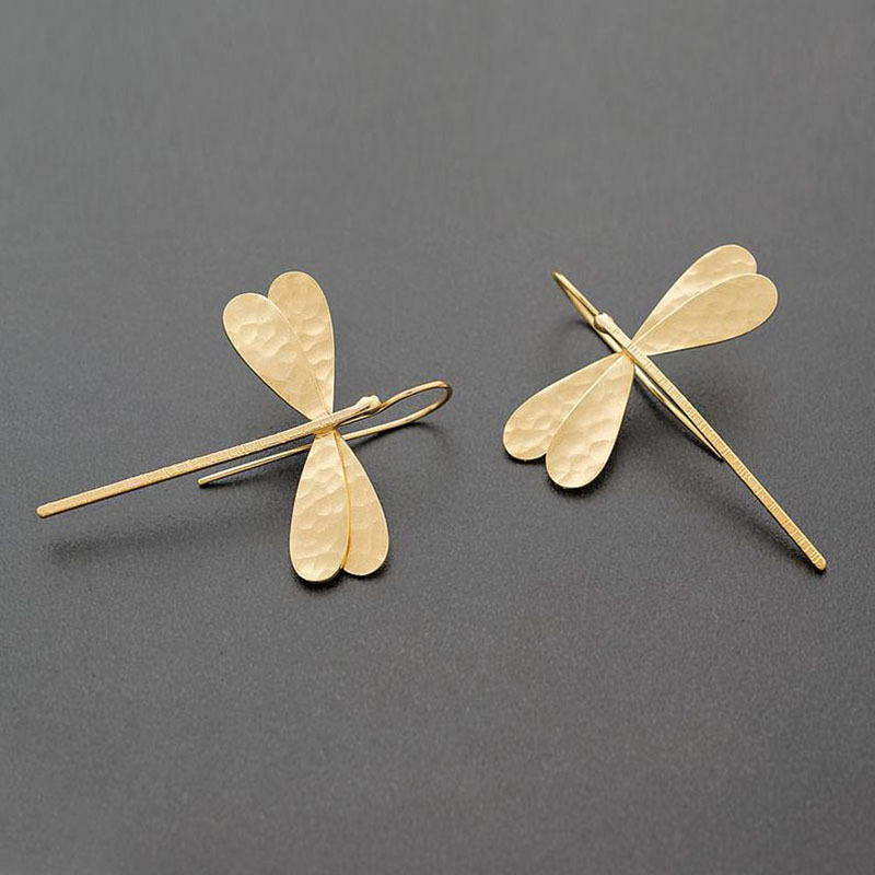 Creative new insect dragonfly long earrings cross-border hot geometric metal inlaid moonstone earrings jewelry wholesale