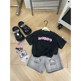 男女儿童短袖t恤夏季韩版复古做旧纯棉上衣可定制吊牌领标洗水唛