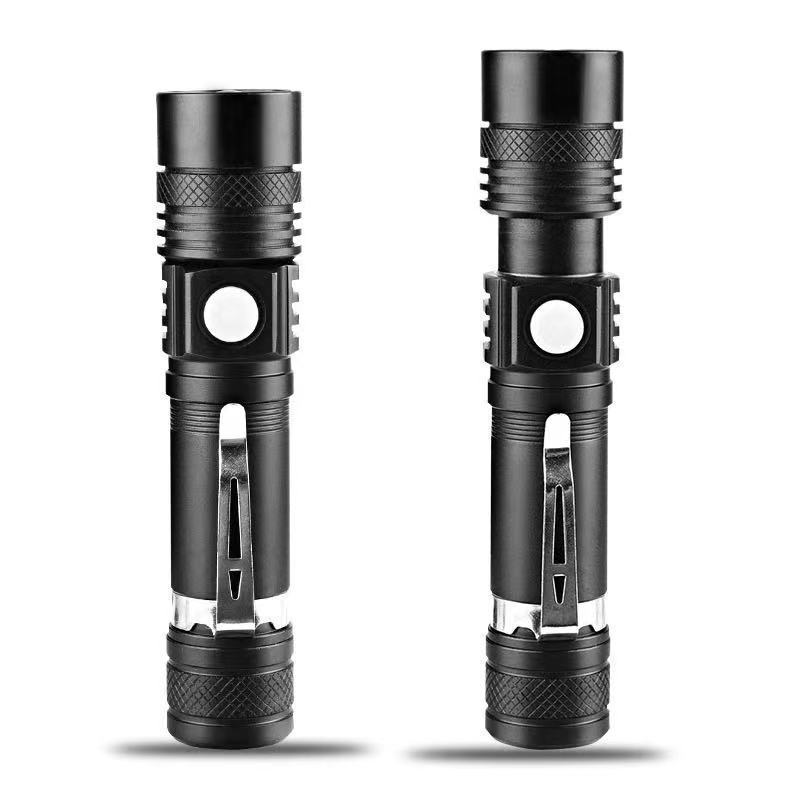 Nueva T6USB linterna recargable al aire libre tiro largo LED de aleación Aluminio telescópica zoom fuerte luz Mini conducción nocturna por mayor