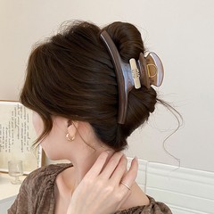 女性用特大ミニマリストスタイルソリッドカラーレタータグヘアピン、後頭部に多くの髪を結ぶためのシャーククリップ、エレガントなグリッパー