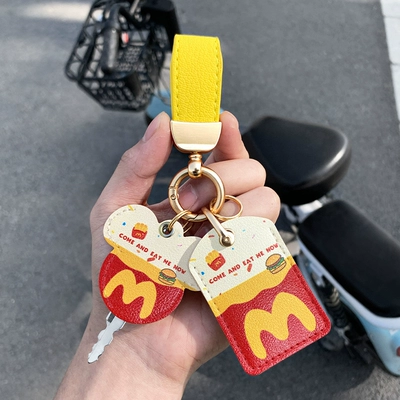Cover Bus Card Swiping Sensor | Electric vehicle key cover shell - yellow-m-note-leather-double-card-holder-keychain
