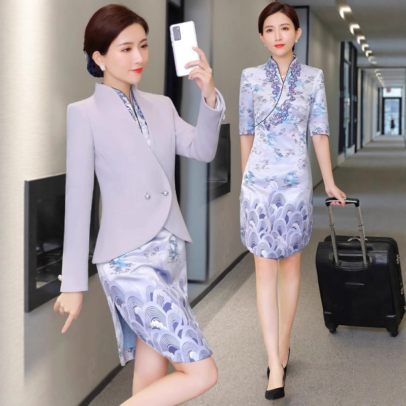 Air China Stewardess Professional Dress Uniform Female Autum Classy Welcome Etiquette Sales Department Front Desk Work Clothes Air China Stewardess Professional Dress Uniform Female Autum Classy Welcome Etiquette Sales Department Front Desk Work Clothes