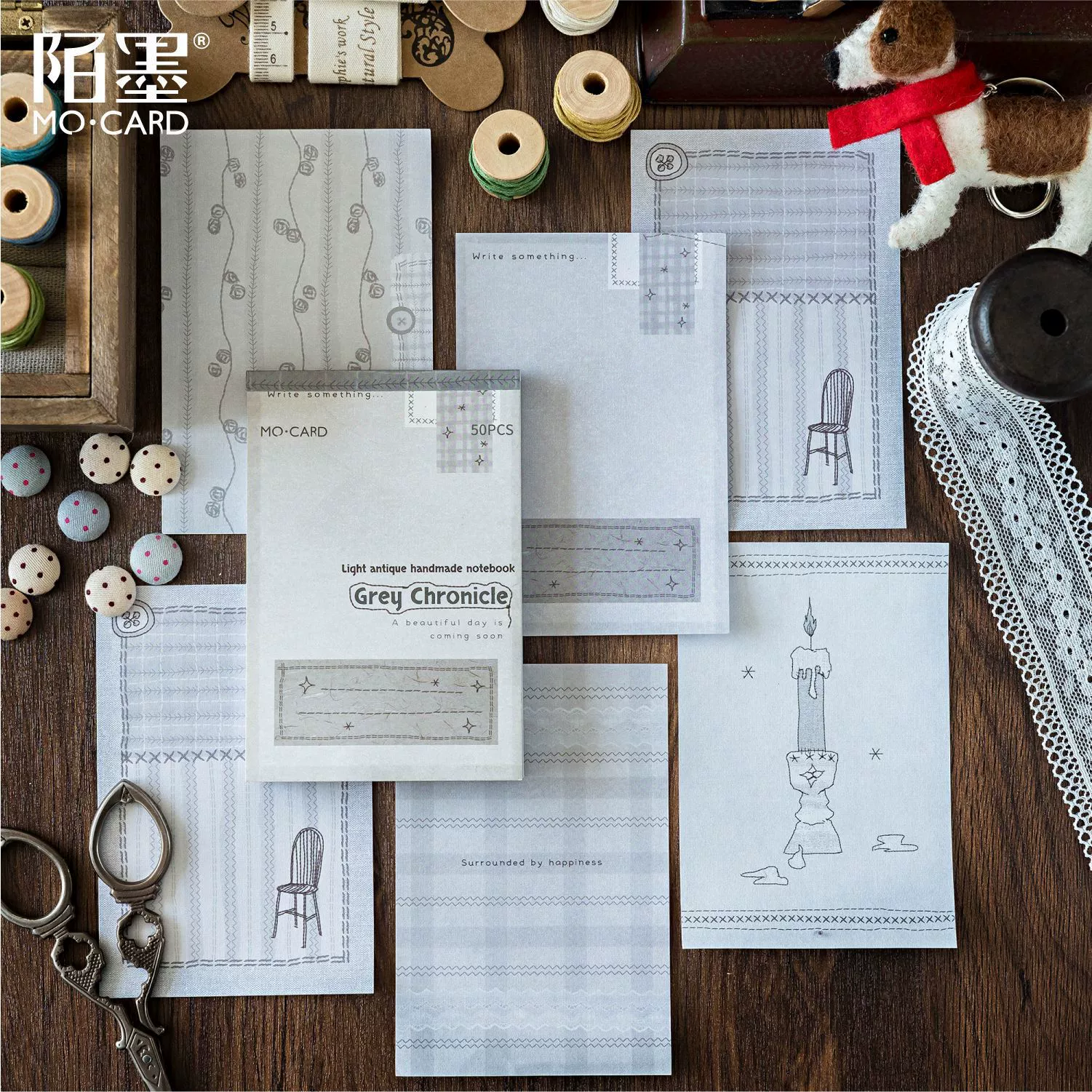 陌墨 Memo Pad Sewing Time Series Light Retro Simple Salt Decoration Collage Message Notes