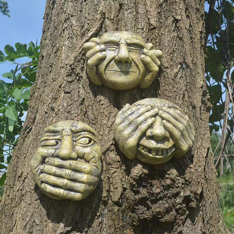Cross-Border Garden Gargoyle Statue with a Face That Doesn'T Look, Listen, or Speak, Resin Craft Ornament Decoration Design Handmade