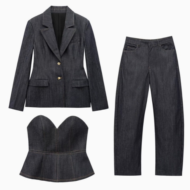 Foreign trade 2025 spring and summer new European and American style women's fashion temperament Denim suit coat corset pants 2342223