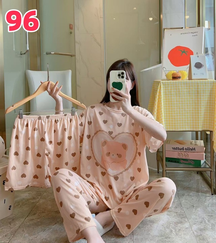 睡衣女夏季新款卡通三件套可爱简约休闲圆领家居服套装可外穿|undefined