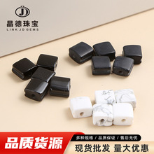 晶德8*5mm天然黑玛瑙方块扁珠散珠白松石串珠diy饰品配件隔珠批发