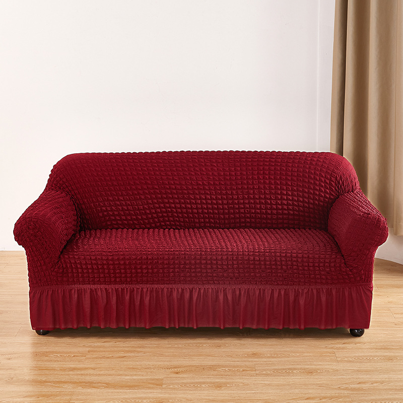 Cross-border Seersucker falda sofá cubierta combinación traje de color sólido todo incluido cubierta elástica sofá cubierta protectora cuatro estaciones Universal