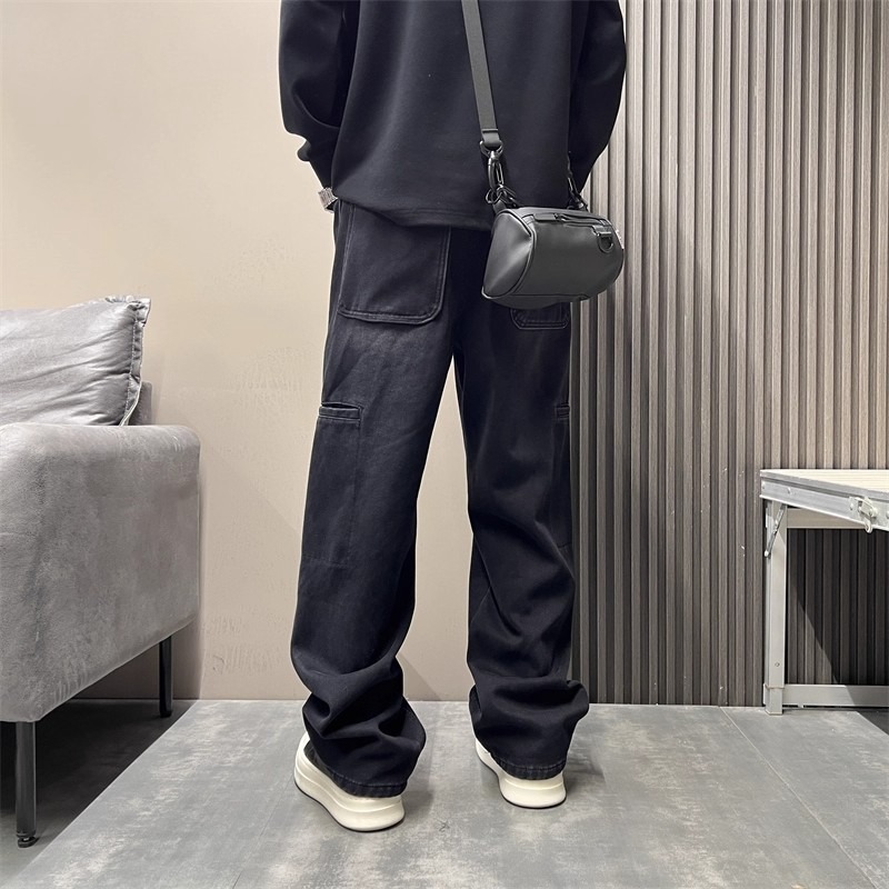 Men's Smoky Gray Washed Retro Straight Leg Jeans Style High Street Loose Fit Trendy Slimming Casual Slightly Flared Trousers_mkmklike.com