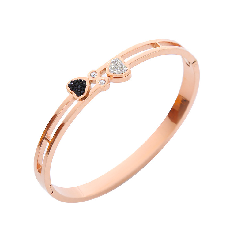 30g Weight 18K Gold Plated Plating Material Rhinestones Inlay Material Bangle Classification Ins Style Simple Style Heart Shape Stainless Steel Plating Inlay Rhinestones 18k Gold Plated Bangle