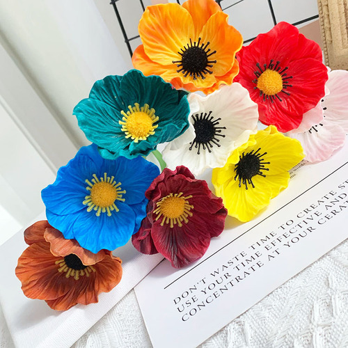 Cross-border single-stem PU mini poppy flowers | Lifelike artificial flowers | Poppy bouquet for home decor | Artificial floral arrangements