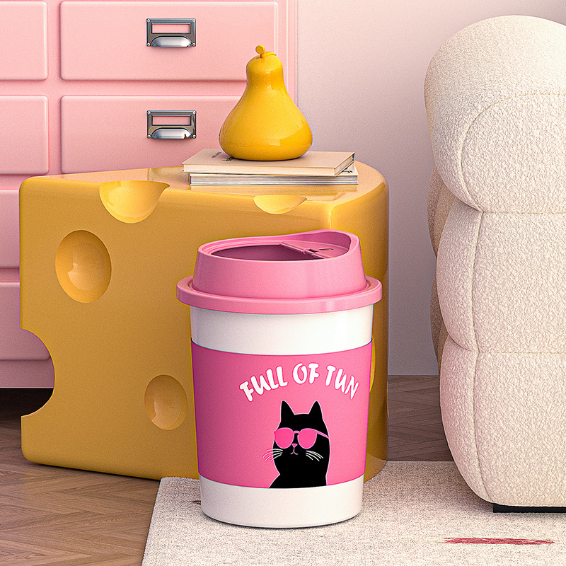 Creative and Cute Large-Capacity Trash Can for Kitchen, Living Room, Thickened for Bedroom, High Aesthetic Value, Cute Wastebasket, Household Trash Bin
