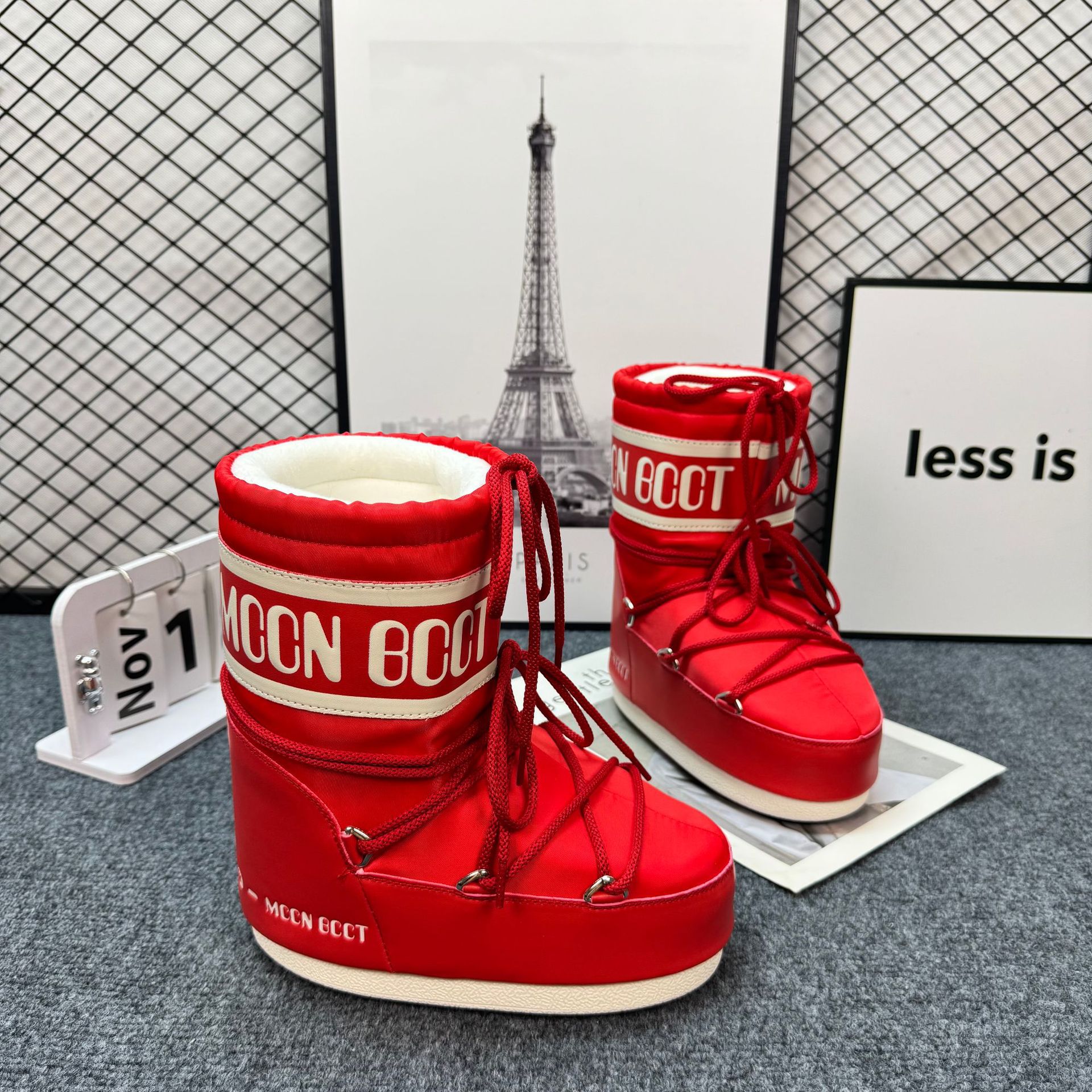 2024新型高秋冬月亮靴女性滑り止め保温雪地靴潮靴痞幼同型靴中筒ストラップ