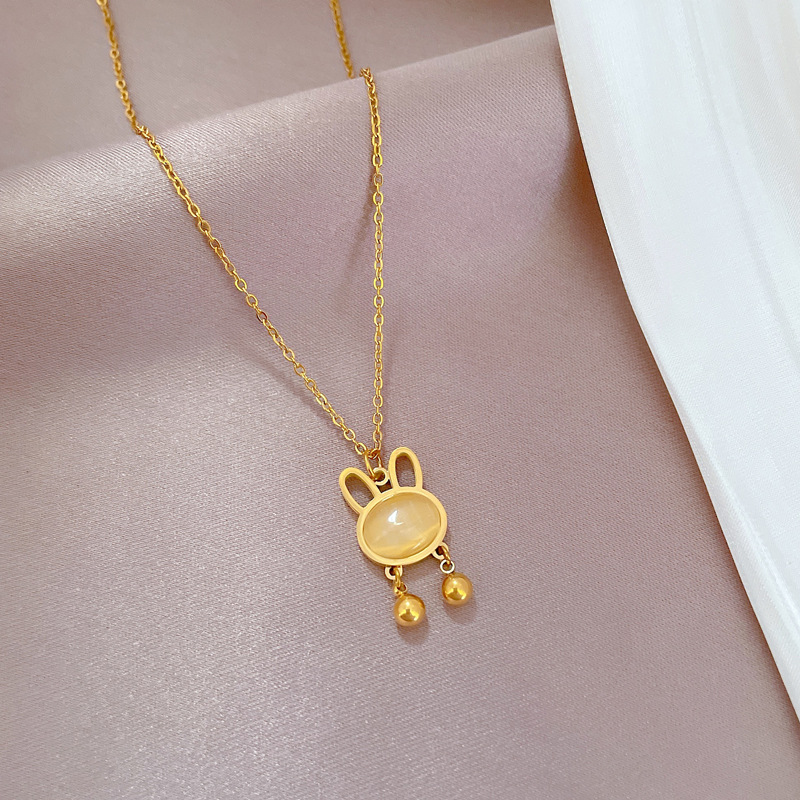 Collier minimaliste lapin opale en or véritable pour femme_voghion.com