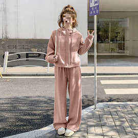 穿超火两件套装松弛减龄运动套裤女卫衣蓝色春秋2025搭休闲感ootd