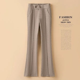 Autumn and Winter New Thick Pants Women's High Waist Flared Pants Casual Woolen Pants Slimming All-match Loose Fashion Herringbone Pattern
