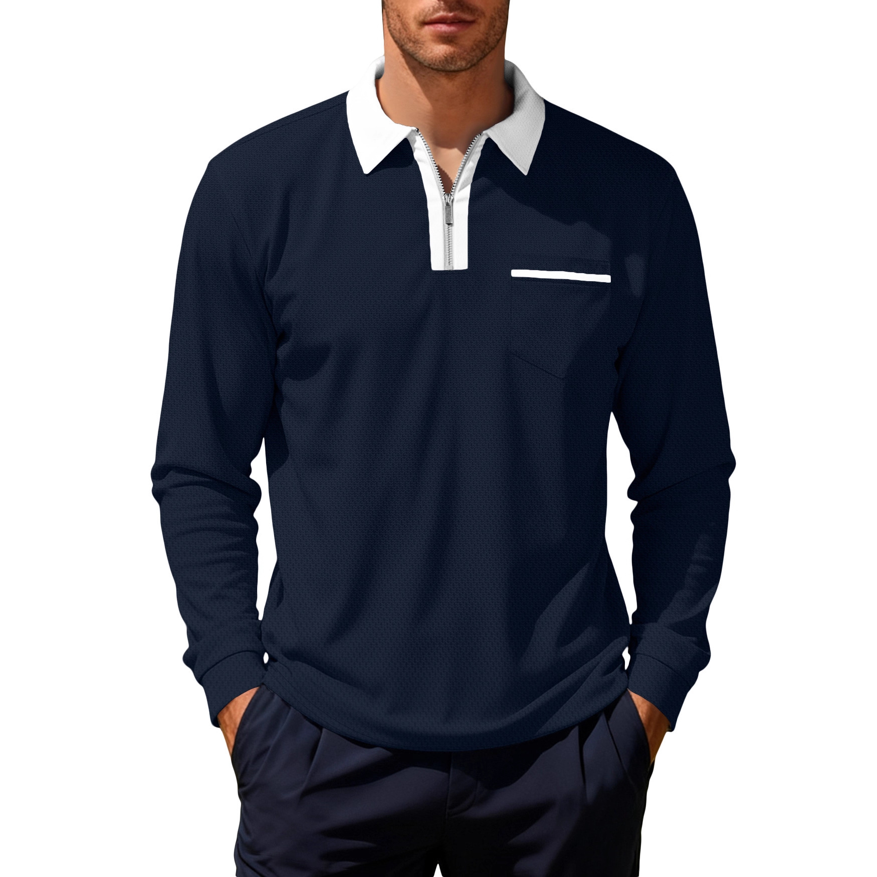 Nuevo nuevo transfronterizo Europa y América Amazon otoño de manga larga hombre bolsillo casual con cremallera casual polo image 6