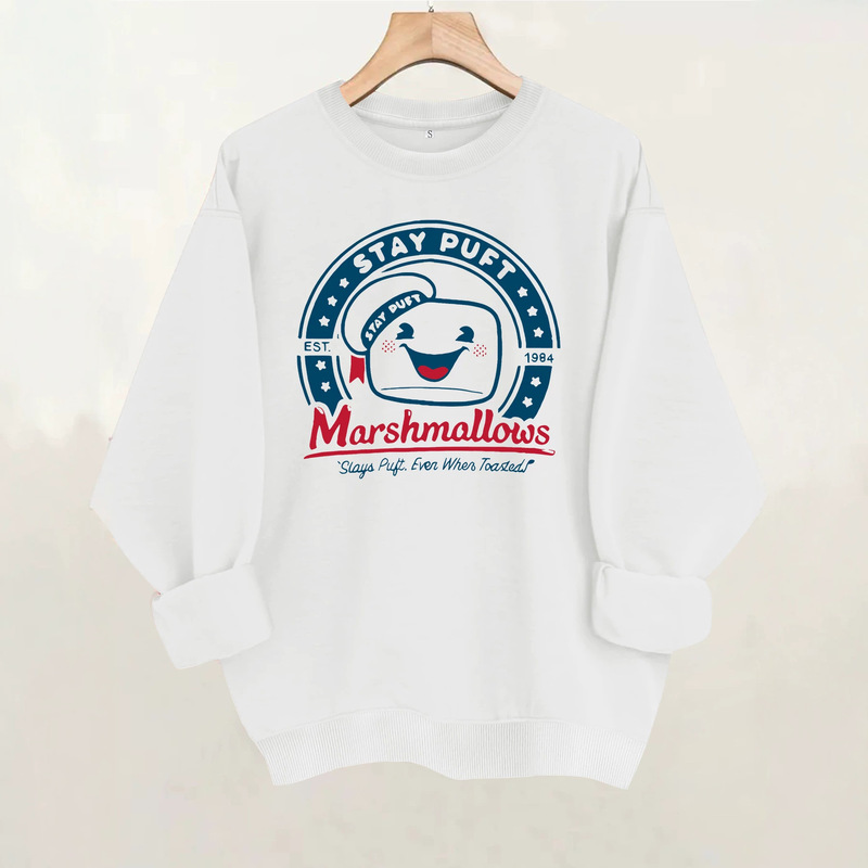 Women's Round Neck Sweatshirt for Spring and Autumn, Cotton Candy Letter Print, Trendy Top in Stock on Amazon, eBay Long Sleeve Shirt, Fleece-Lined Sweatshirt