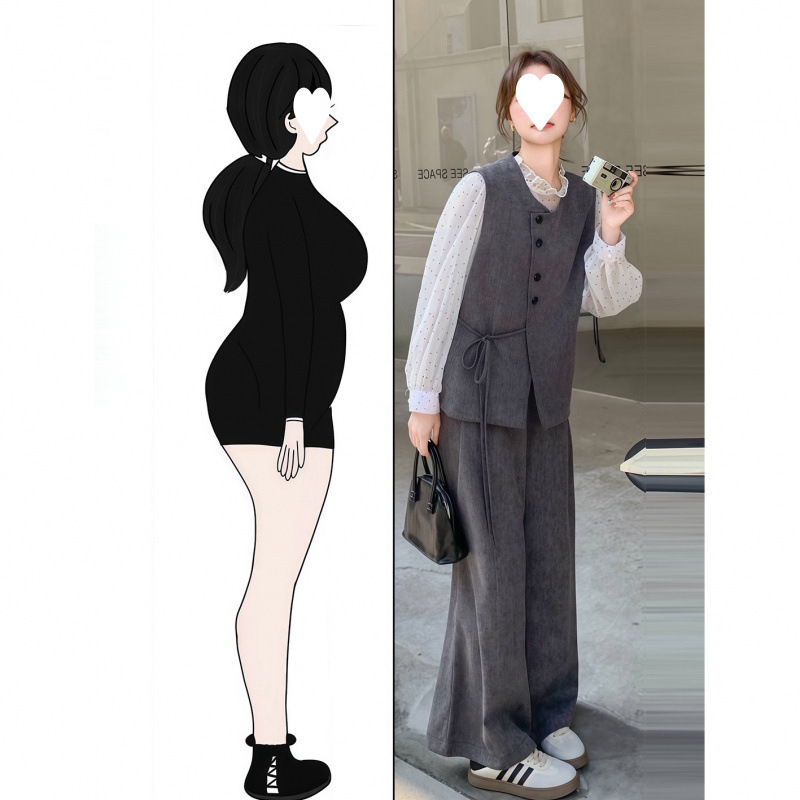 入春搭配一整套大码胖马甲叠穿上衣阔腿裤子韩系减龄复古套装女|undefined
