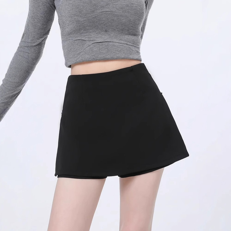 女性用グレースーツスカート、春と秋のハイウエスト露出防止デザイン、サイドスリットホットガールAラインヒップカバーショートスカート|undefined