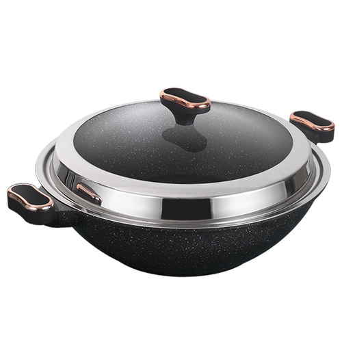 Clang medical stone wok non-stick double-eared large pot household induction cooker gas stove suitable for flat-bottomed cooking pot