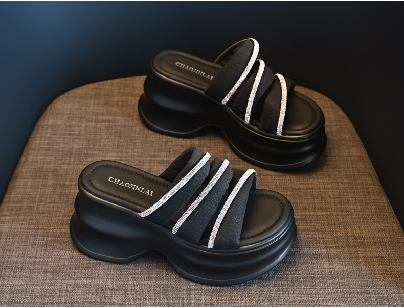 Dép sandal nữ xỏ ngón đế bệt đính đá thời trang HC9508-16 — Màu đen, Màu hồng chi tiết 5