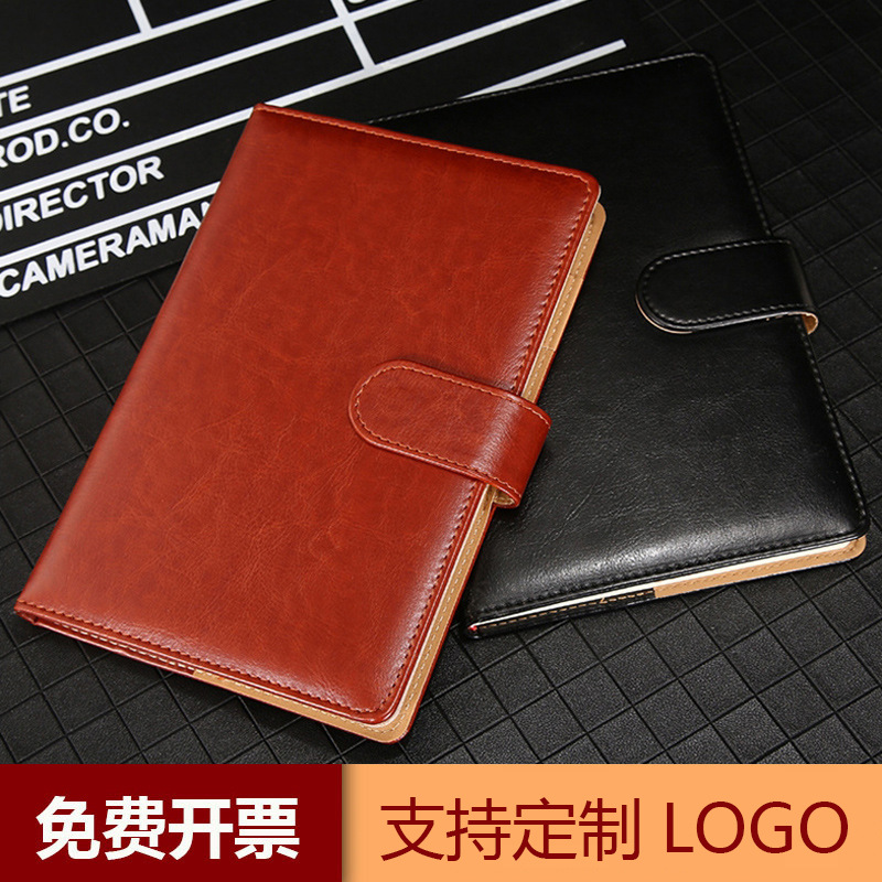 High-end Leather-covered Buckle Notebook Customizable with Printable logo Business Gift Record Book Set Office Notepad A5