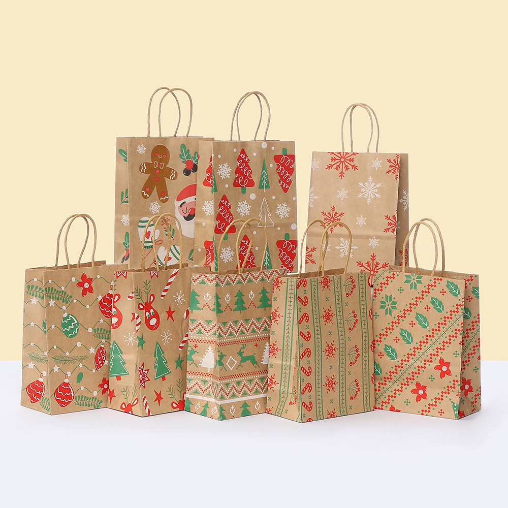 圣诞节印花手提袋派对礼物礼品袋牛皮纸纸袋购物服饰包装袋批发