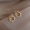 Silver needle with bow, advanced earrings from pearl, silver 925 sample, internet celebrity, high-quality style