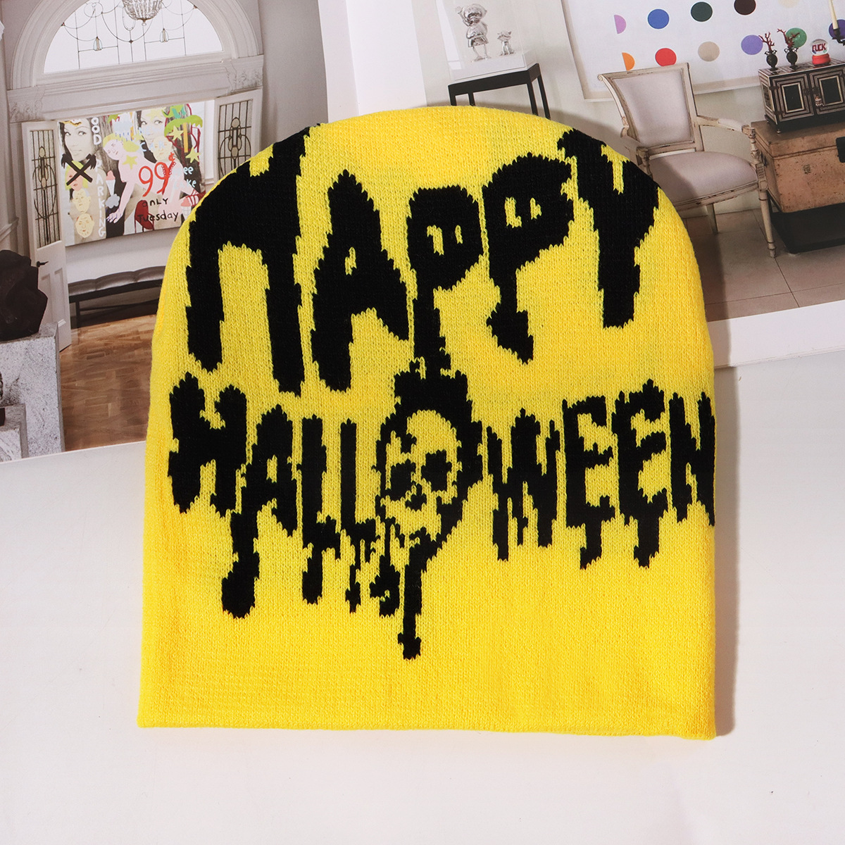 Unisex Personality fashion trend HAPPY knitted hat Outdoor sports cold and warm_voghion.com
