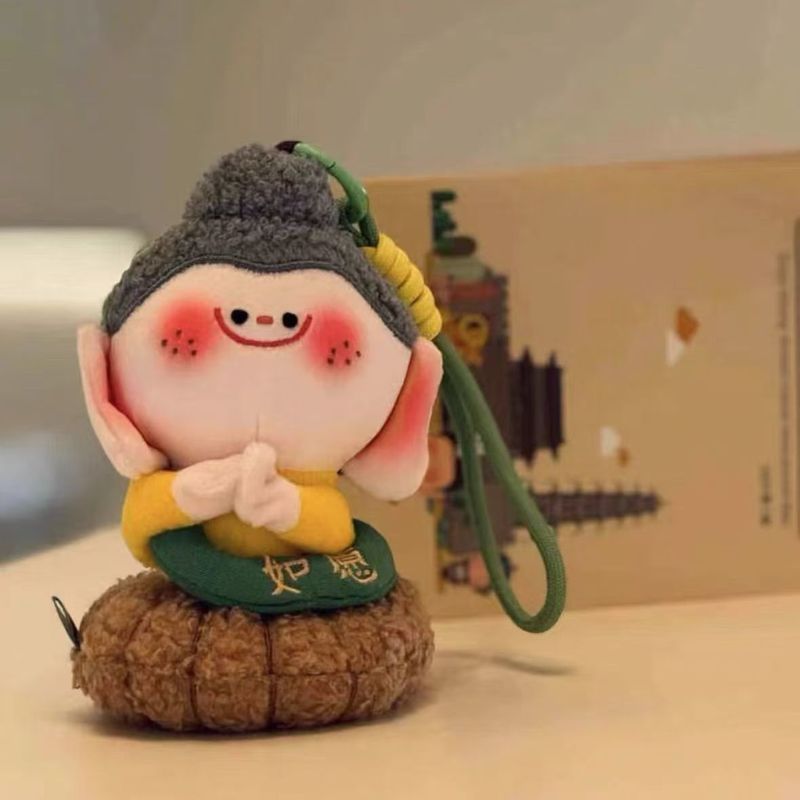 XM现货云冈石窟文创佛小伴莲花合什小佛车挂件包挂件毛绒钥匙扣|undefined