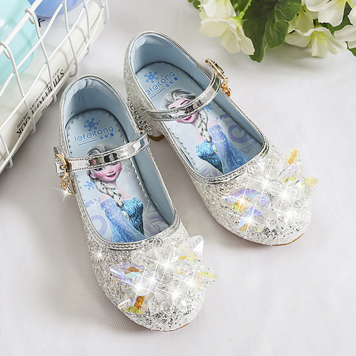 Princess Shoes for Girls Spring and Autumn Children Crystal Shoes Fashion Elsa Princess Shoes High Heel Children's Shoes Little Girls Single Shoes