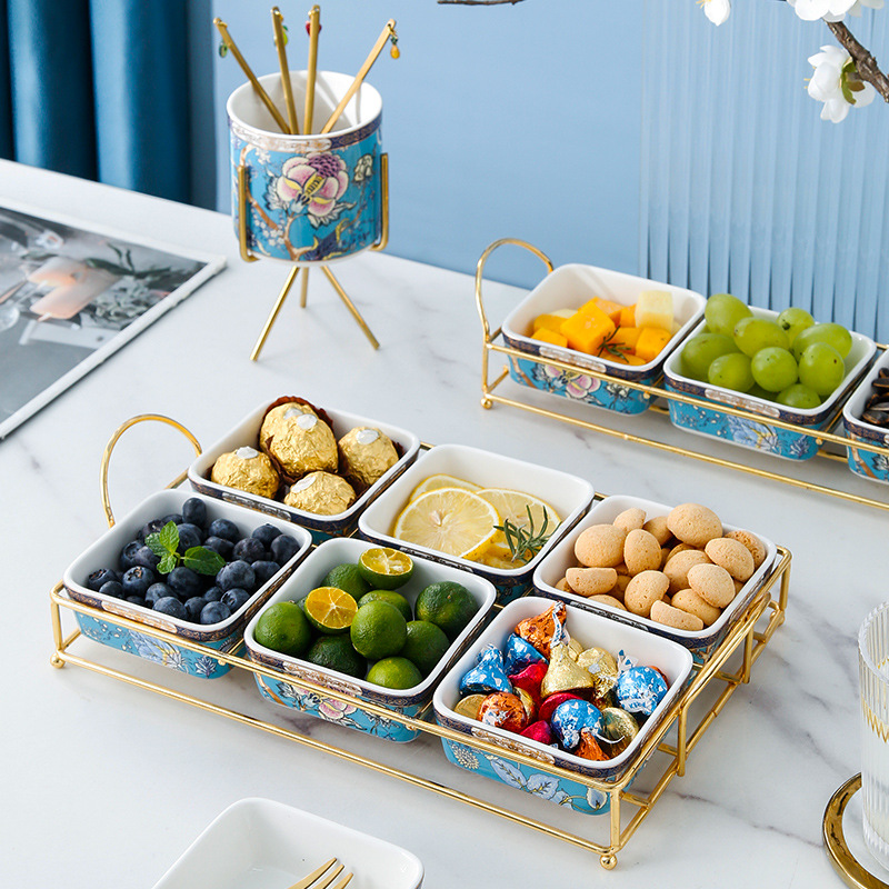 点心分格水果拼盘ktv客厅瓜子小吃瓷盘子家用创意零食糖果干果盘